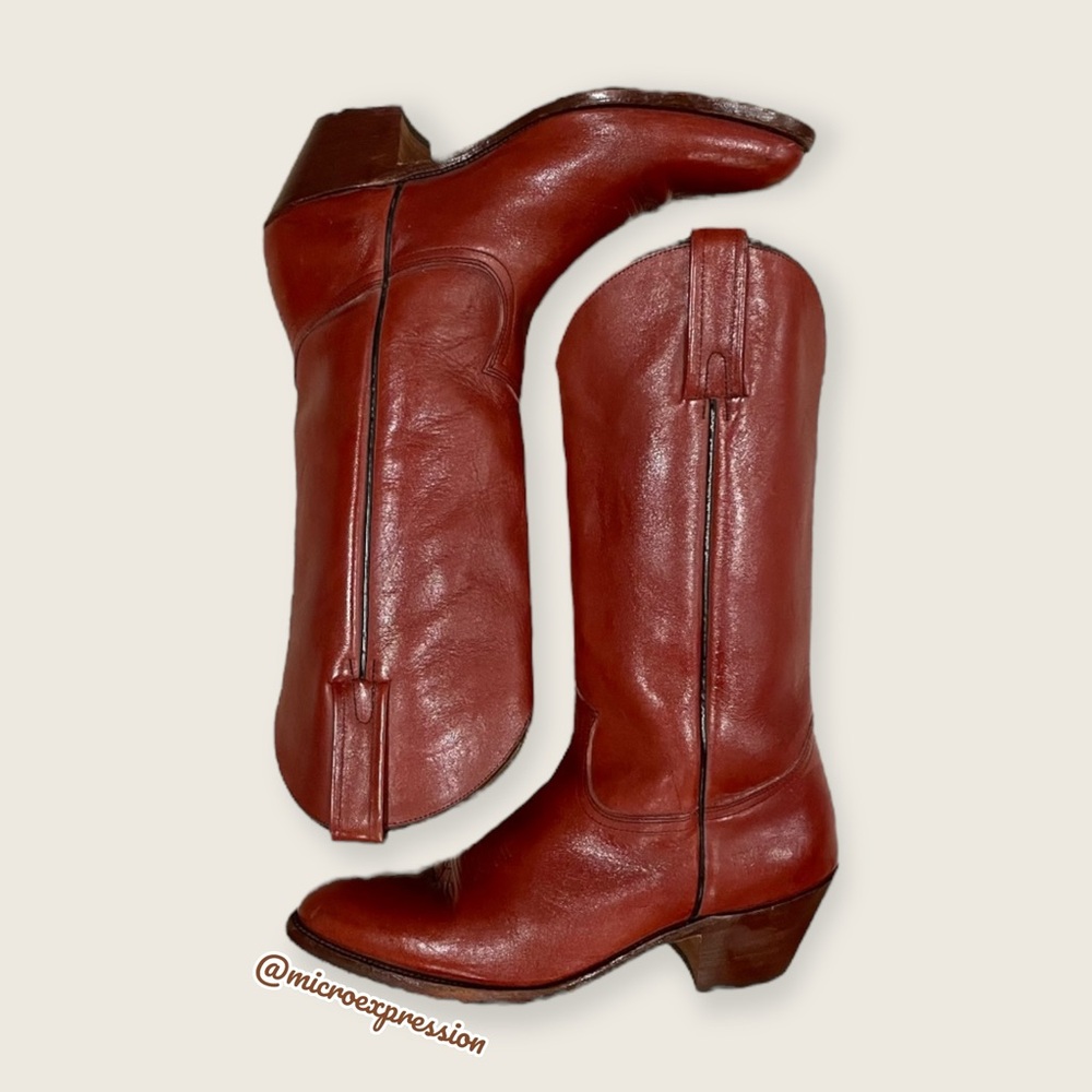 1980 Frye Vintage Red Leather Embroidered Heeled Western Fall/Summer Cowboy Boot - Picture 14 of 15